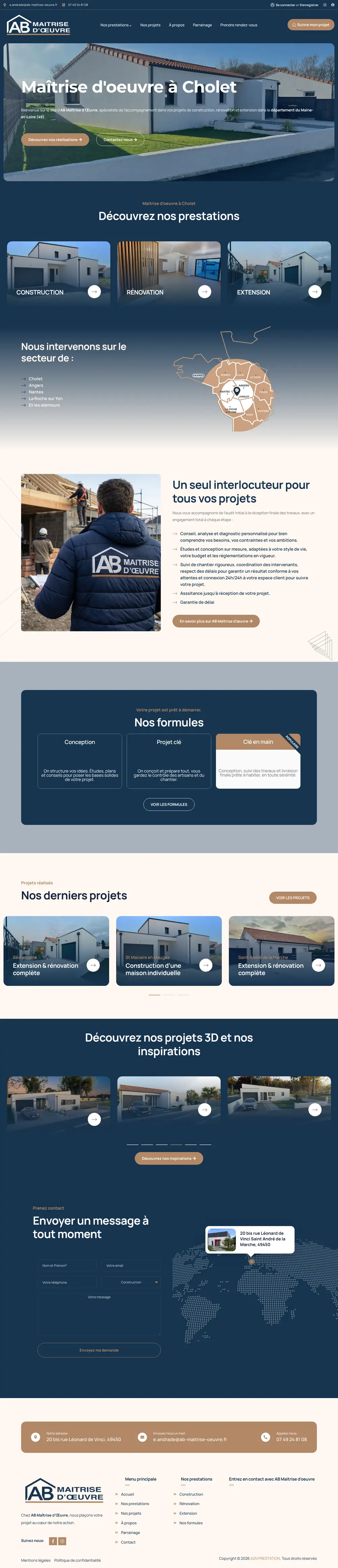Page d’accueil du site AB Maîtrise d’Œuvre sur ordinateur