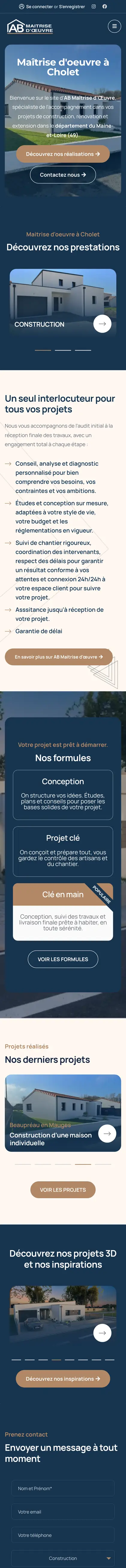 Page d’accueil du site AB Maîtrise d’Œuvre sur mobile