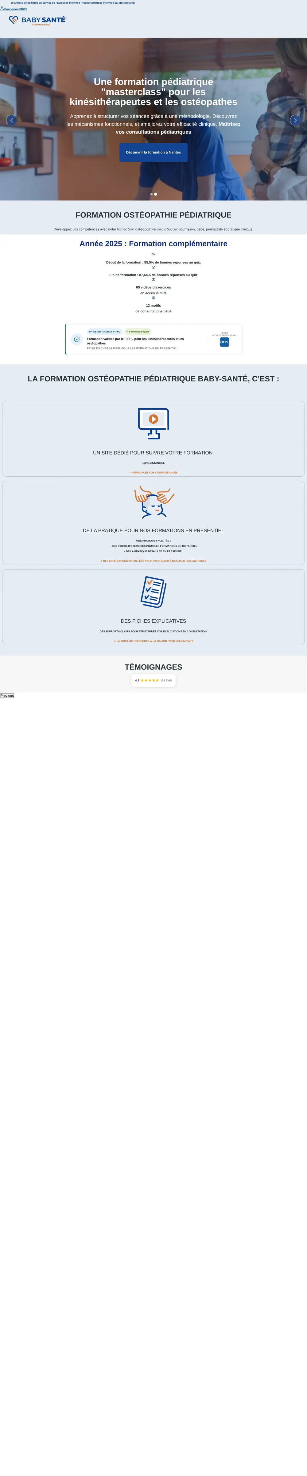Page d’accueil du site Baby Santé Formations sur ordinateur