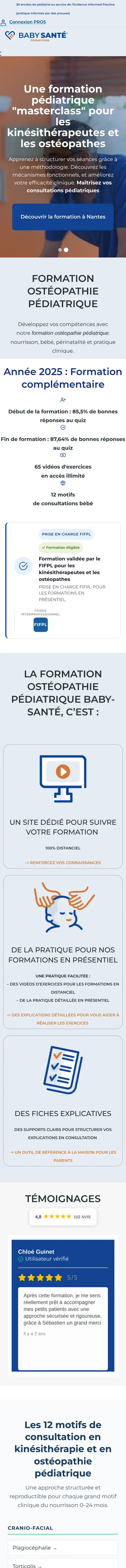 Page d’accueil du site Baby Santé Formations sur mobile