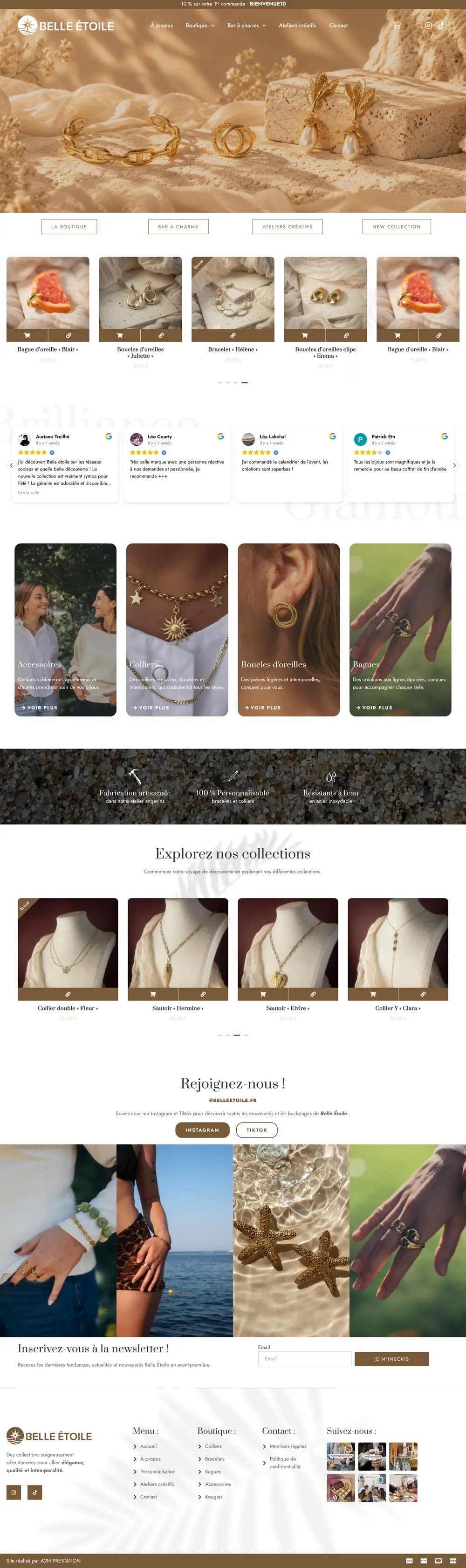 Page d’accueil du site Belle Étoile sur ordinateur