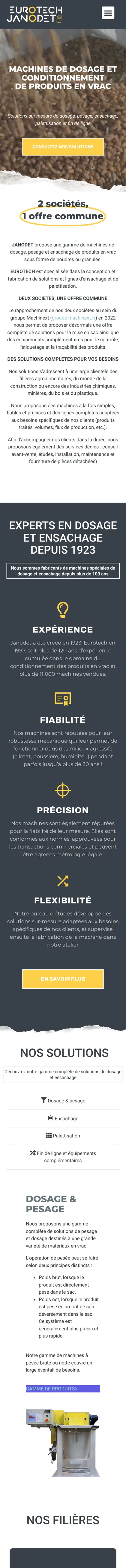 Page d’accueil du site Eurotech Janodet sur mobile