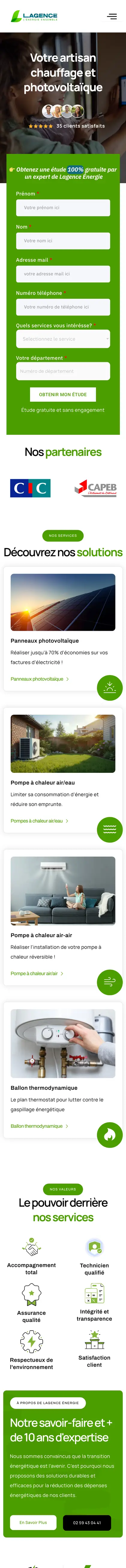 Page d’accueil du site Lagence Énergie sur mobile