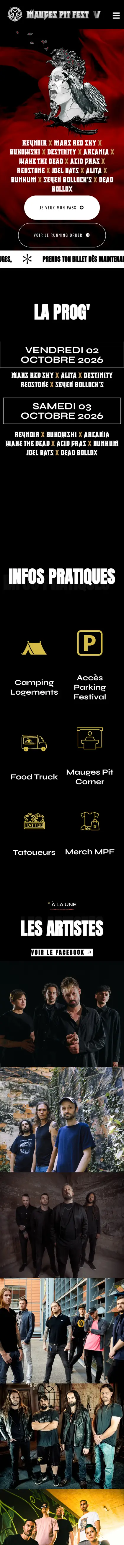 Page d’accueil du site Mauges Pit Fest sur mobile