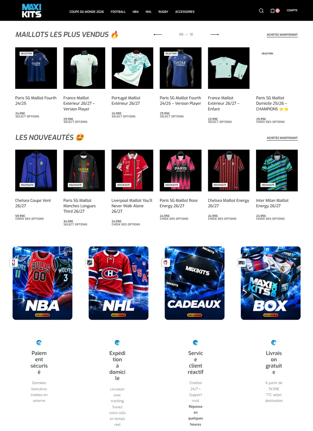 Page d’accueil du site Maxikits sur ordinateur