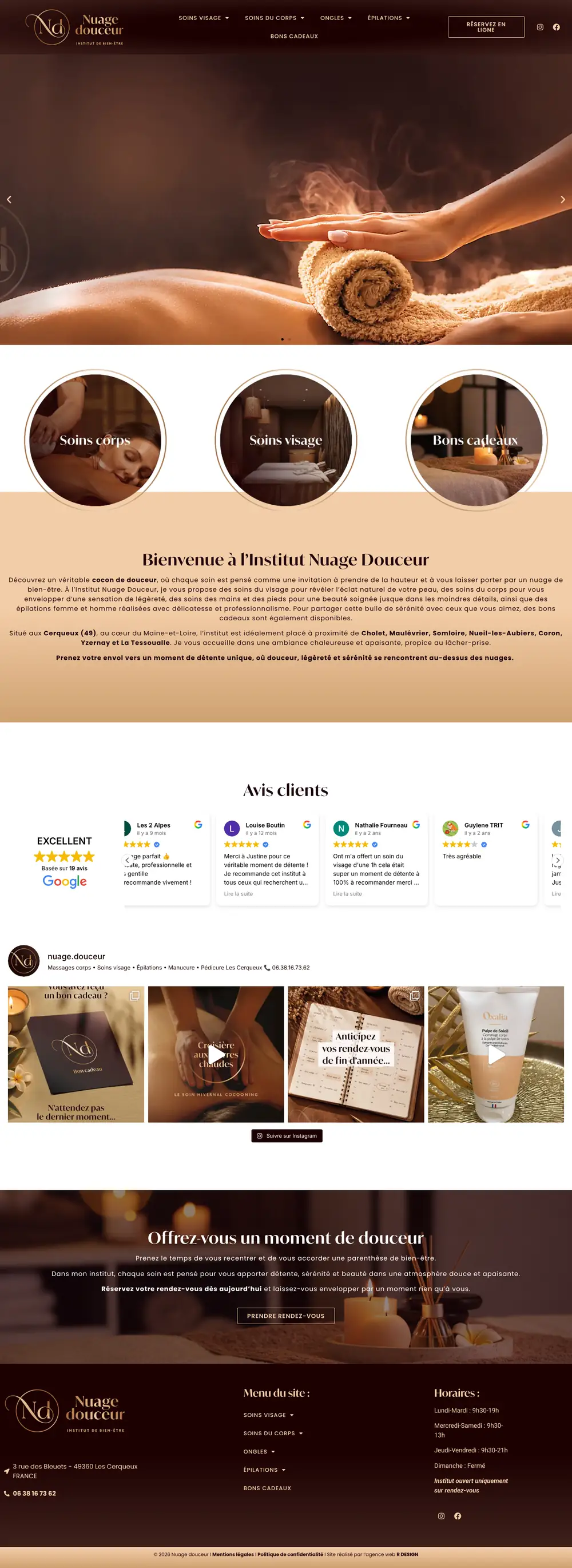Page d’accueil du site Nuage Douceur sur ordinateur