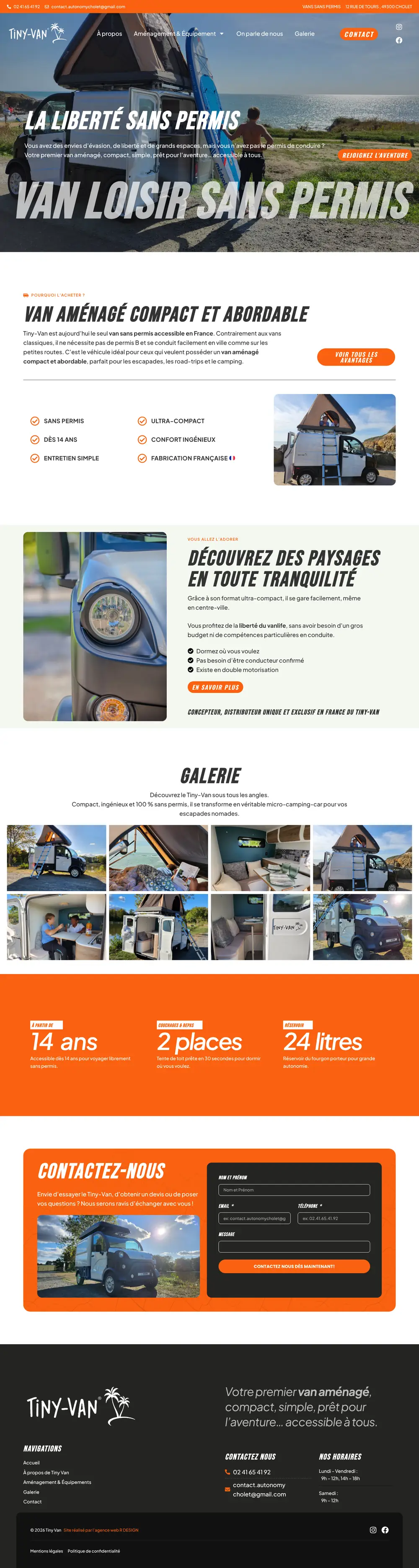 Page d’accueil du site Tiny-Van France sur ordinateur