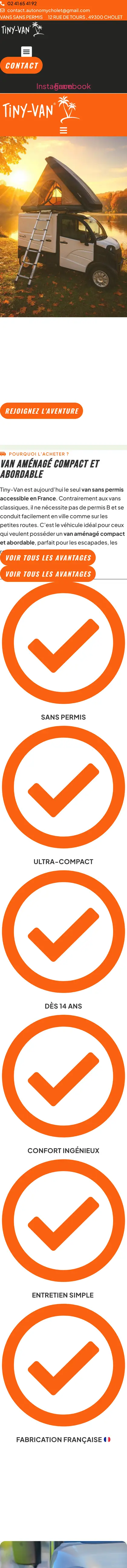 Page d’accueil du site Tiny-Van France sur mobile